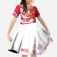 Canada and Japan Rugby Custom Family Matching Puletasi and Hawaiian Shirt Canucks Brave Blossoms Together Pacific LT14 Daughter's Dress Red - Polynesian Pride