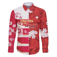 Canada and Japan Rugby Custom Family Matching Puletasi and Hawaiian Shirt Canucks Brave Blossoms Together Pacific LT14 Dad's Shirt - Long Sleeve Red - Polynesian Pride