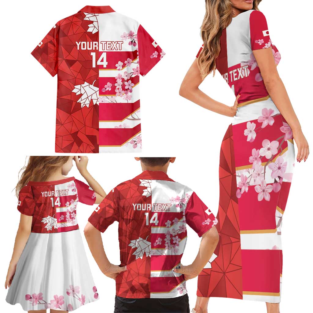 Canada and Japan Rugby Custom Family Matching Short Sleeve Bodycon Dress and Hawaiian Shirt Canucks Brave Blossoms Together Pacific - Polynesian Pride