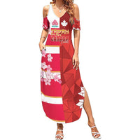 Canada and Japan Rugby Custom Family Matching Summer Maxi Dress and Hawaiian Shirt Canucks Brave Blossoms Together Pacific - Polynesian Pride
