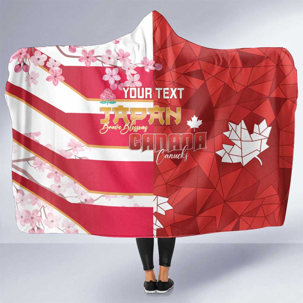 Canada and Japan Rugby Custom Hooded Blanket Canucks Brave Blossoms Together Pacific LT14 One Size Red - Polynesian Pride