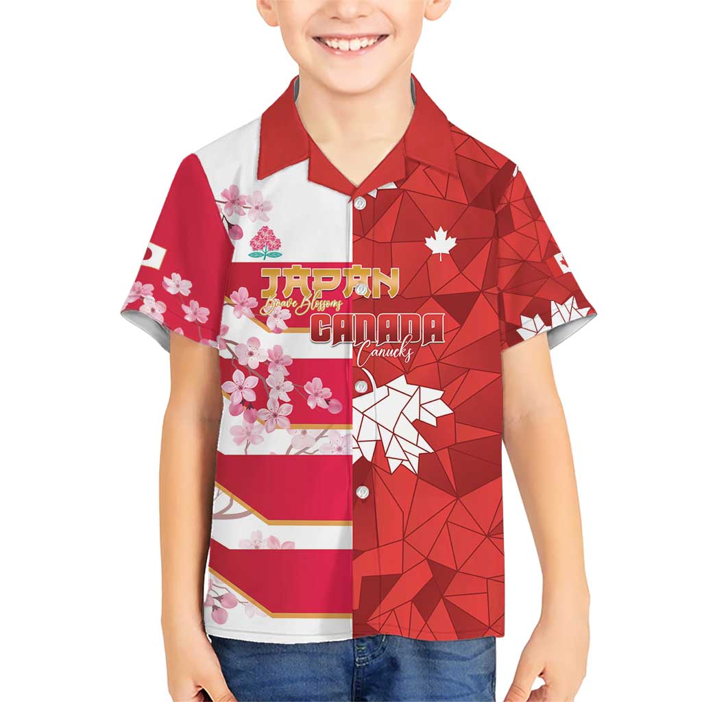 Canada and Japan Rugby Custom Kid Hawaiian Shirt Canucks Brave Blossoms Together Pacific LT14 Kid Red - Polynesian Pride