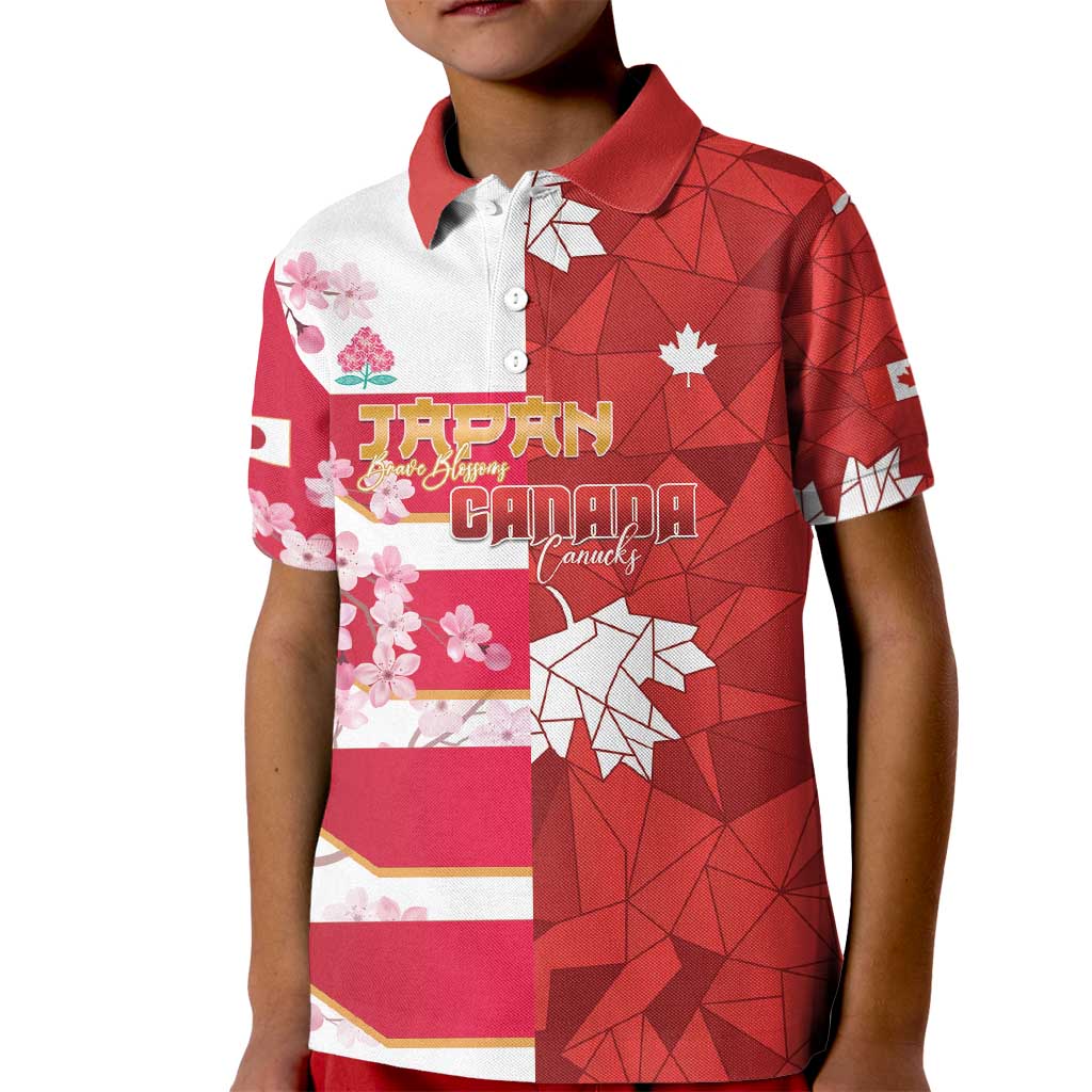 Canada and Japan Rugby Custom Kid Polo Shirt Canucks Brave Blossoms Together Pacific LT14 Kid Red - Polynesian Pride