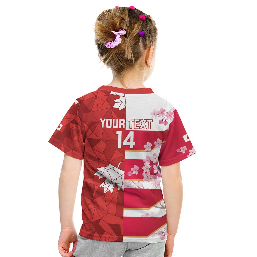 Canada and Japan Rugby Custom Kid T Shirt Canucks Brave Blossoms Together Pacific - Polynesian Pride
