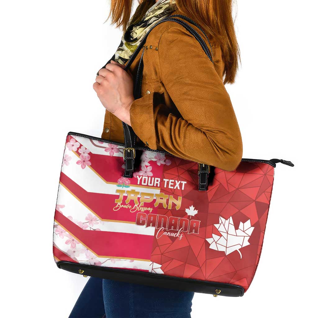 Canada and Japan Rugby Custom Leather Tote Bag Canucks Brave Blossoms Together Pacific LT14 Red - Polynesian Pride