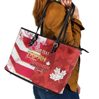 Canada and Japan Rugby Custom Leather Tote Bag Canucks Brave Blossoms Together Pacific - Polynesian Pride