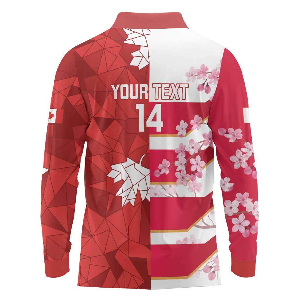 Canada and Japan Rugby Custom Long Sleeve Polo Shirt Canucks Brave Blossoms Together Pacific - Polynesian Pride