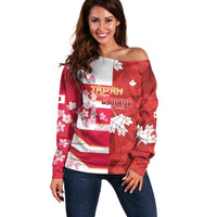 Canada and Japan Rugby Custom Off Shoulder Sweater Canucks Brave Blossoms Together Pacific - Polynesian Pride