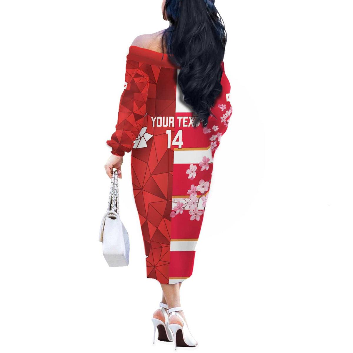 Canada and Japan Rugby Custom Off The Shoulder Long Sleeve Dress Canucks Brave Blossoms Together Pacific - Polynesian Pride