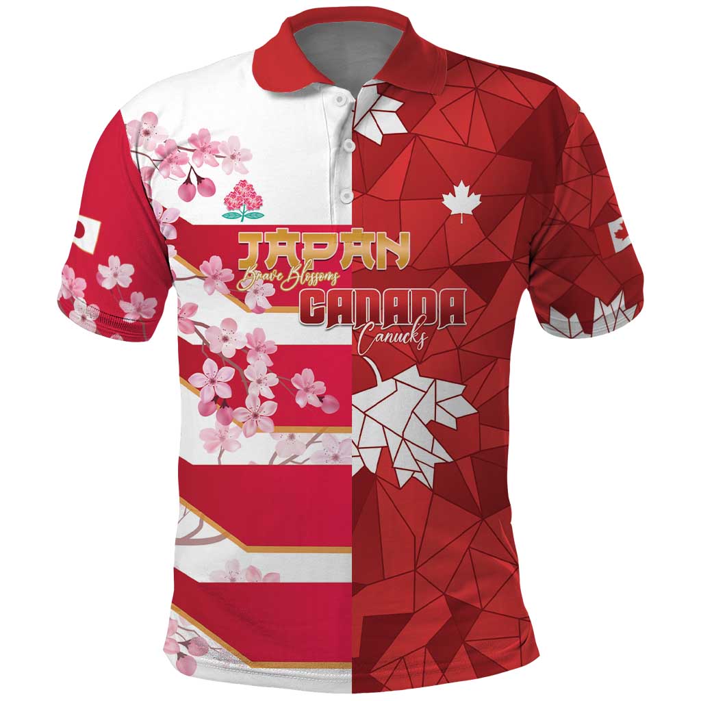 Canada and Japan Rugby Custom Polo Shirt Canucks Brave Blossoms Together Pacific LT14 Red - Polynesian Pride