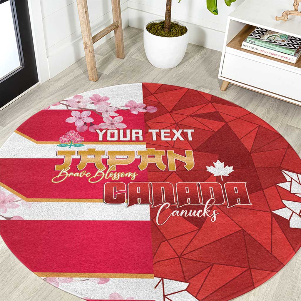 Canada and Japan Rugby Custom Round Carpet Canucks Brave Blossoms Together Pacific LT14 Red - Polynesian Pride