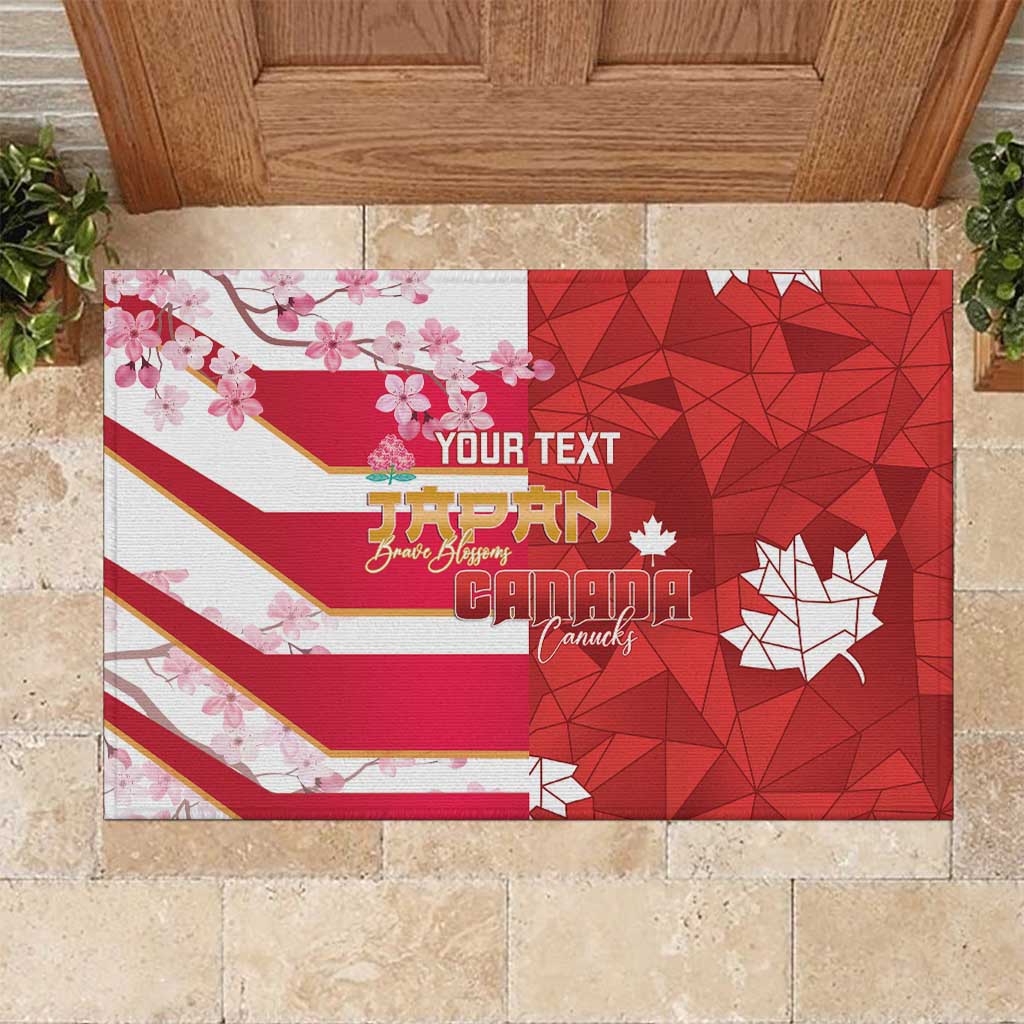 Canada and Japan Rugby Custom Rubber Doormat Canucks Brave Blossoms Together Pacific LT14 Red - Polynesian Pride