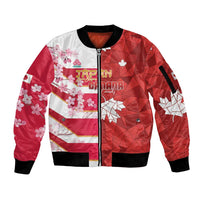 Canada and Japan Rugby Custom Sleeve Zip Bomber Jacket Canucks Brave Blossoms Together Pacific LT14 Unisex Red - Polynesian Pride
