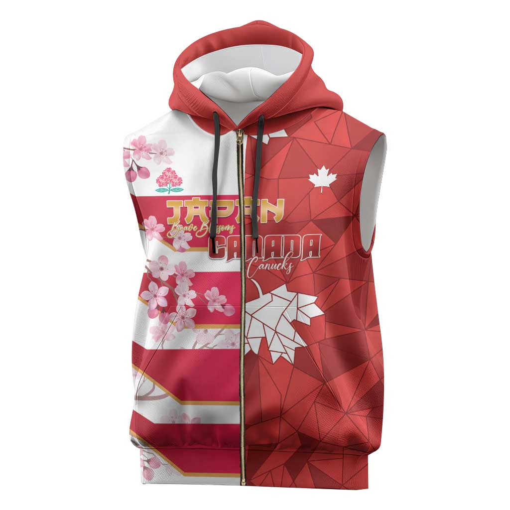 Canada and Japan Rugby Custom Sleeveless Zip Hoodie Canucks Brave Blossoms Together Pacific - Polynesian Pride