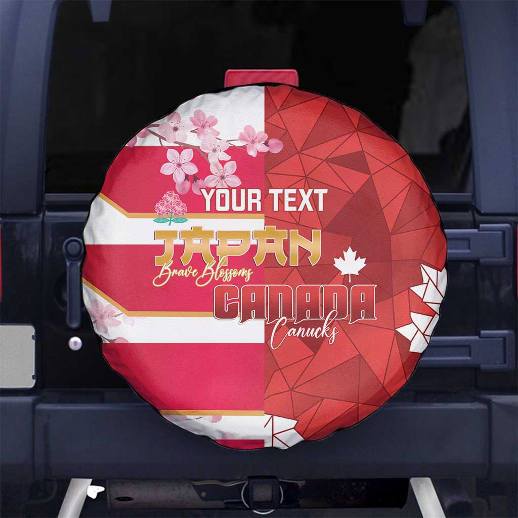 Canada and Japan Rugby Custom Spare Tire Cover Canucks Brave Blossoms Together Pacific LT14 No hole Red - Polynesian Pride