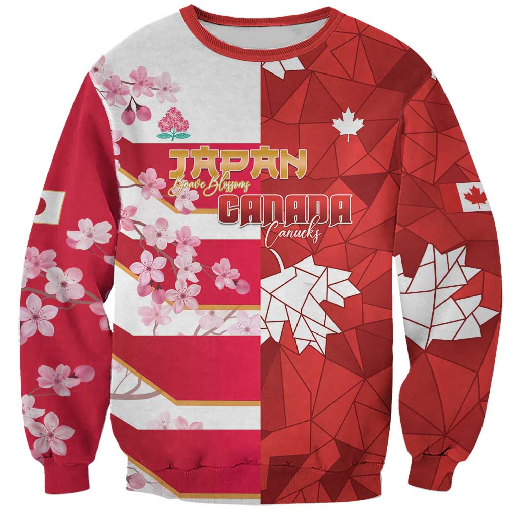 Canada and Japan Rugby Custom Sweatshirt Canucks Brave Blossoms Together Pacific LT14 Unisex Red - Polynesian Pride