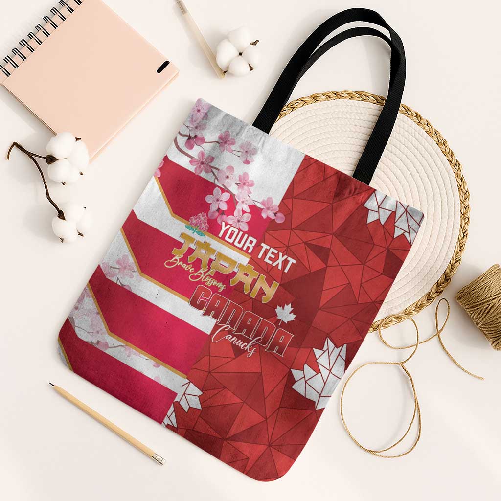 Canada and Japan Rugby Custom Tote Bag Canucks Brave Blossoms Together Pacific LT14 Black Strap One Size Red - Polynesian Pride