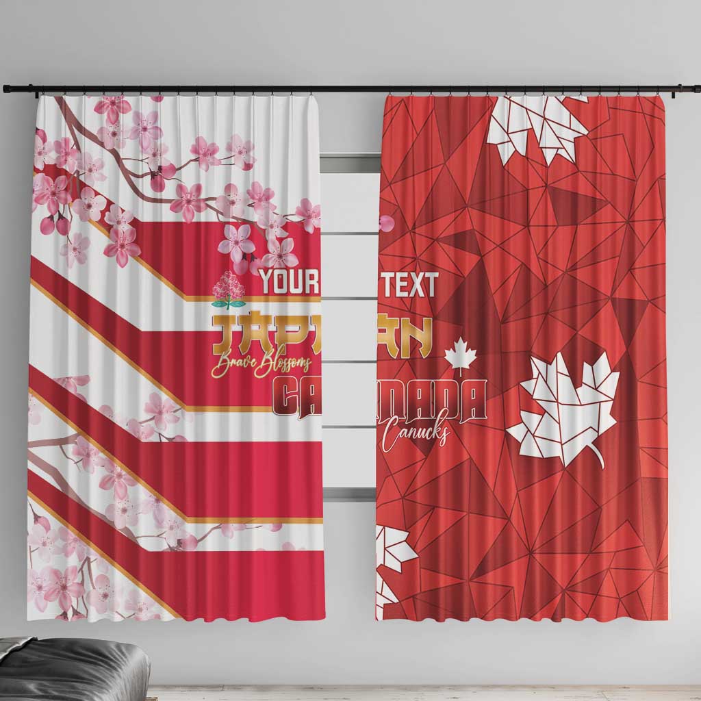 Canada and Japan Rugby Custom Window Curtain Canucks Brave Blossoms Together Pacific LT14 With Hooks Red - Polynesian Pride
