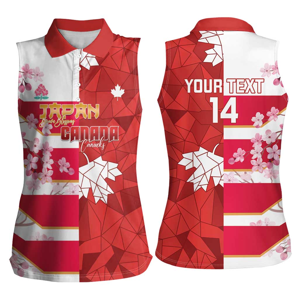 Canada and Japan Rugby Custom Women Sleeveless Polo Shirt Canucks Brave Blossoms Together Pacific - Polynesian Pride