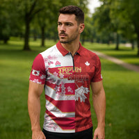 Canada and Japan Rugby Custom Zipper Polo Shirt Canucks Brave Blossoms Together Pacific - Polynesian Pride