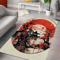 Samurai Warrior Japan Area Rug Red-blossomed Tree Classic Japanese Stylized - Polynesian Pride
