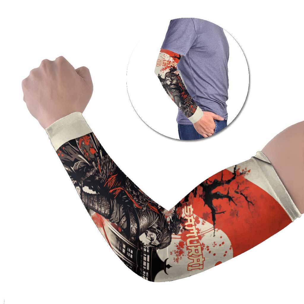 Samurai Warrior Japan Arm Sleeves Red-blossomed Tree Classic Japanese Stylized LT14 Set of 2 Red - Polynesian Pride