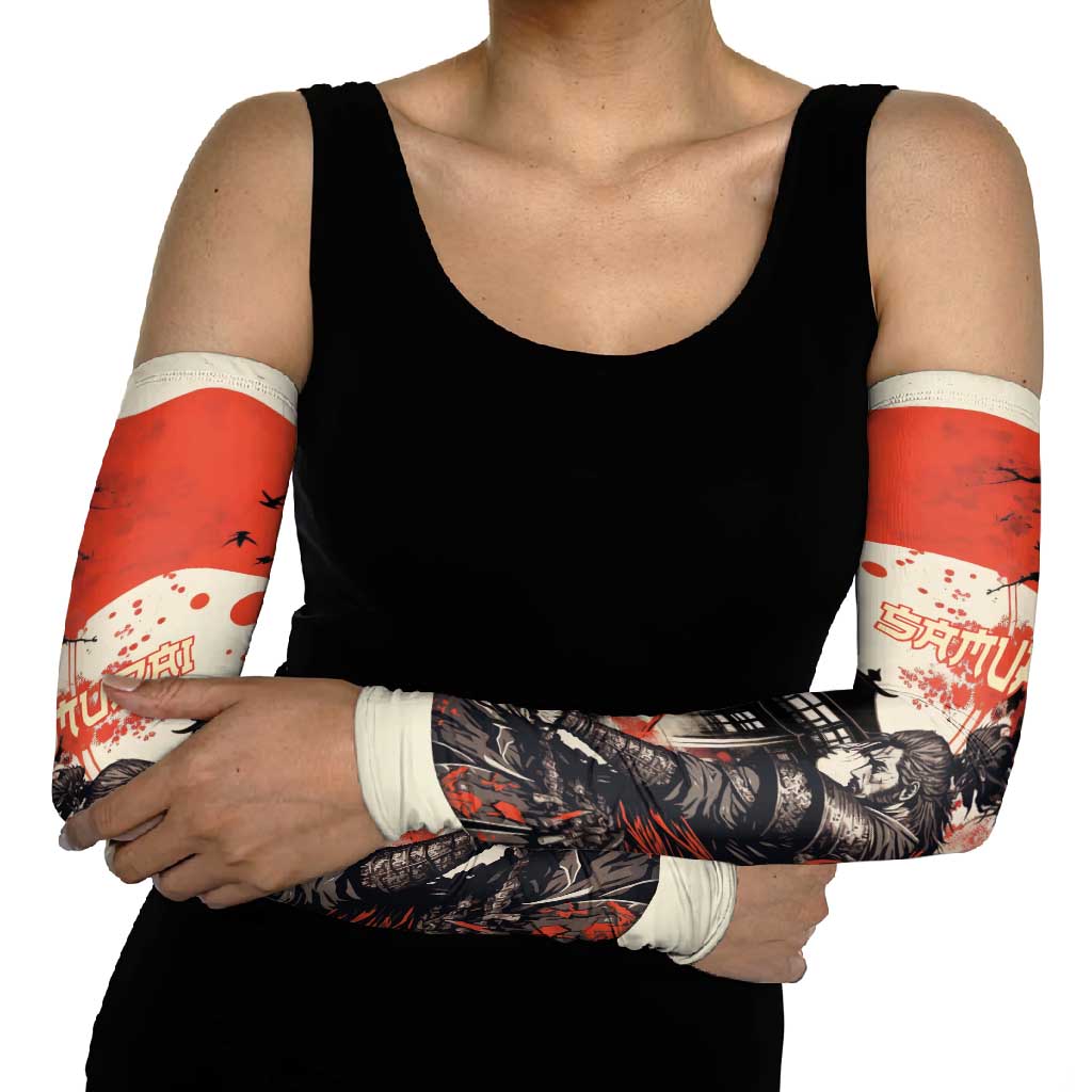 Samurai Warrior Japan Arm Sleeves Red-blossomed Tree Classic Japanese Stylized LT14 - Polynesian Pride