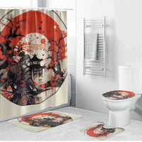 Samurai Warrior Japan Bathroom Set Red-blossomed Tree Classic Japanese Stylized - Polynesian Pride