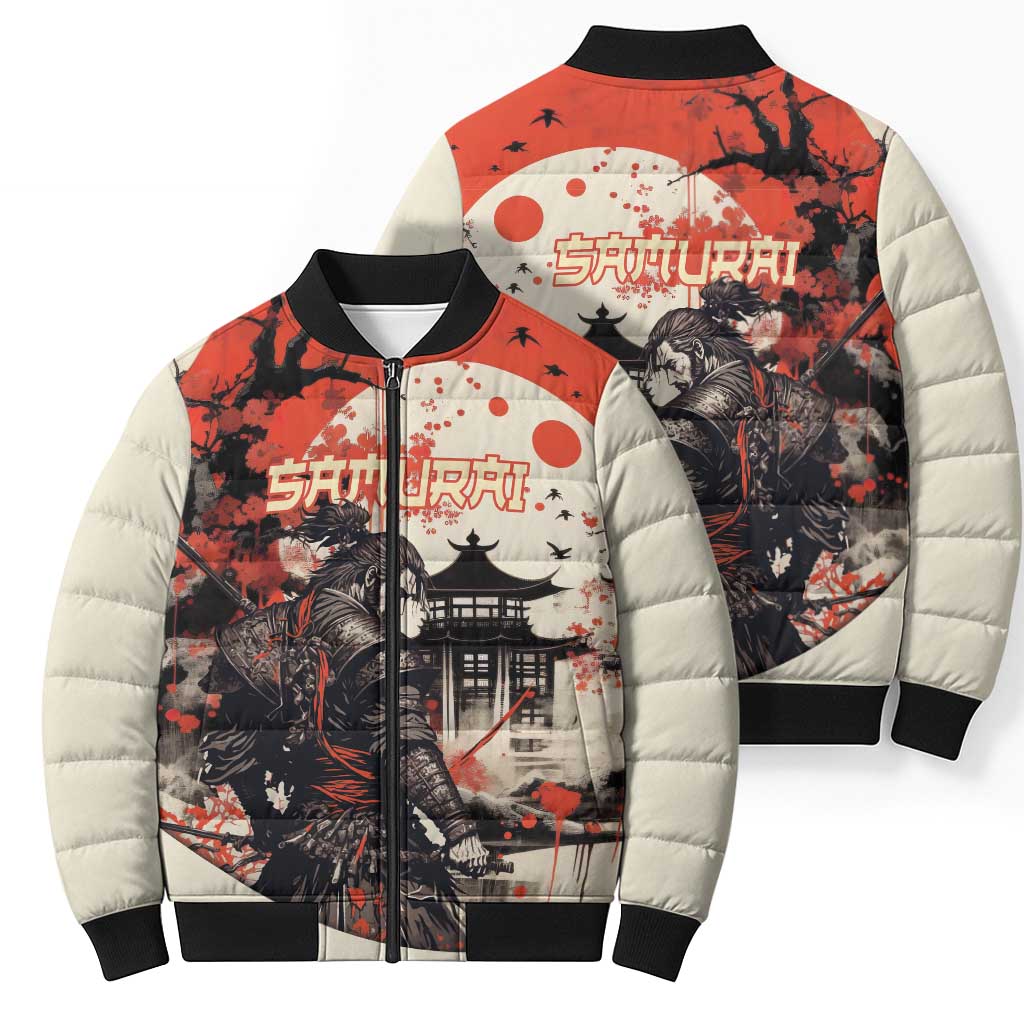 Samurai Warrior Japan Bomber Puffer Jacket Red-blossomed Tree Classic Japanese Stylized LT14 - Polynesian Pride