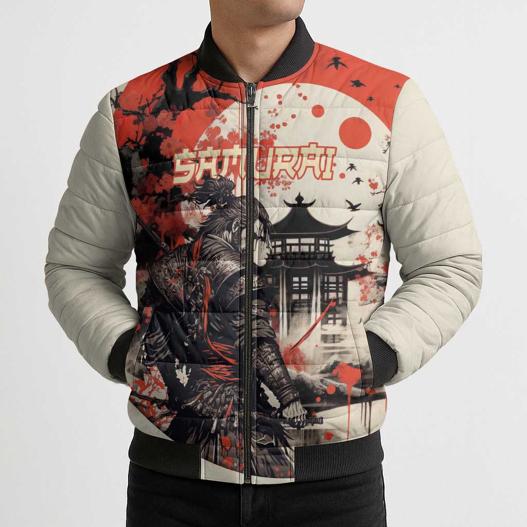 Samurai Warrior Japan Bomber Puffer Jacket Red-blossomed Tree Classic Japanese Stylized LT14 - Polynesian Pride