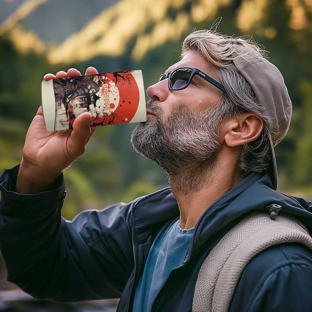 Samurai Warrior Japan 4 in 1 Can Cooler Tumbler Red-blossomed Tree Classic Japanese Stylized - Polynesian Pride