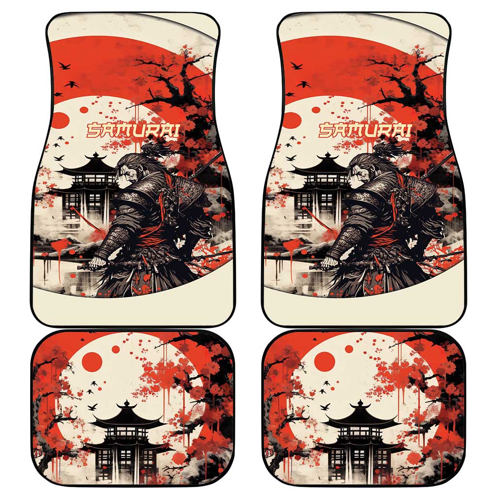 Samurai Warrior Japan Car Mats Red-blossomed Tree Classic Japanese Stylized - Polynesian Pride