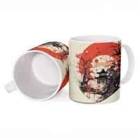 Samurai Warrior Japan Ceramic Mug Red-blossomed Tree Classic Japanese Stylized - Polynesian Pride