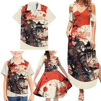 Samurai Warrior Japan Family Matching Summer Maxi Dress and Hawaiian Shirt Red-blossomed Tree Classic Japanese Stylized - Polynesian Pride