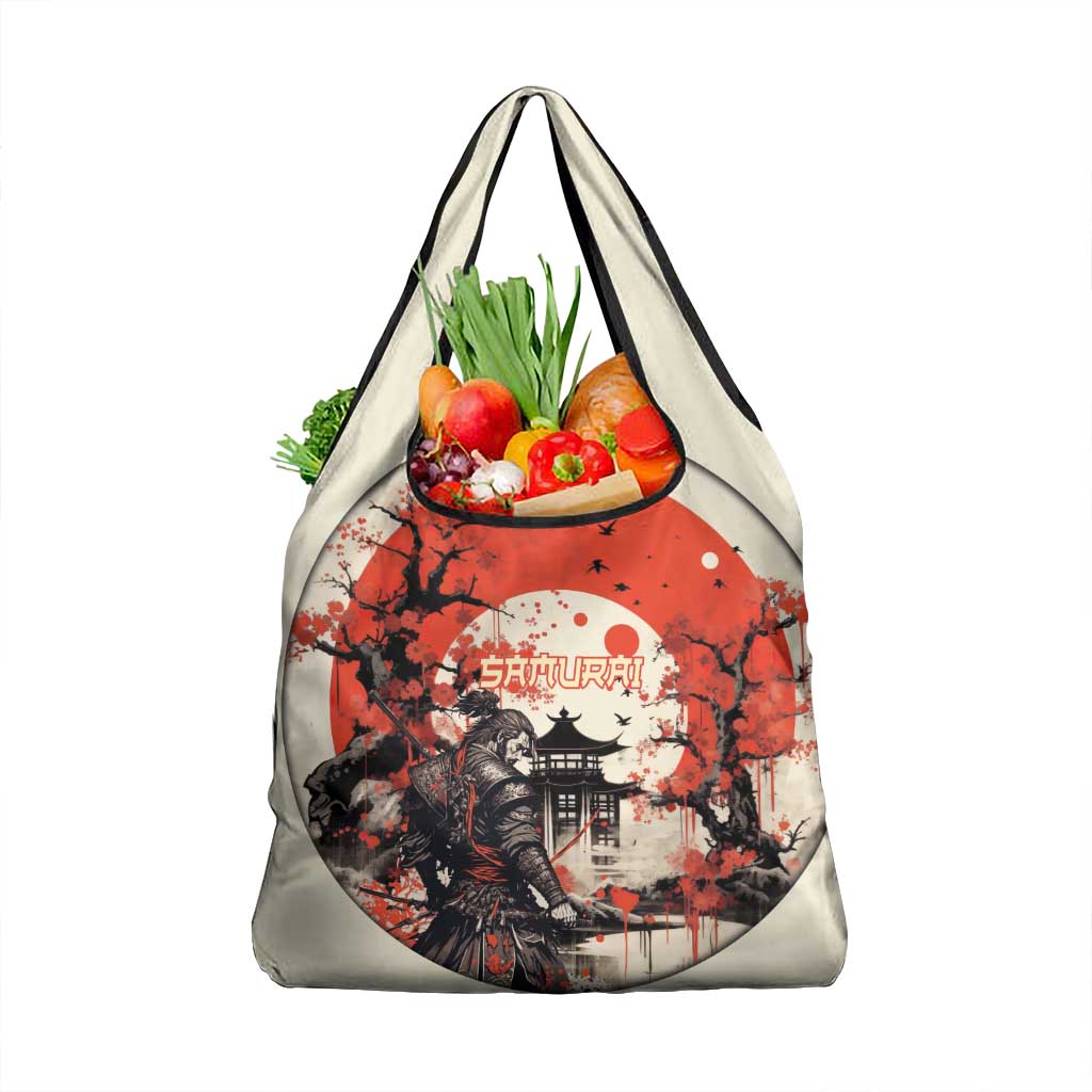 Samurai Warrior Japan Grocery Bag Red-blossomed Tree Classic Japanese Stylized LT14 1-pack One Size Red - Polynesian Pride