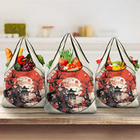Samurai Warrior Japan Grocery Bag Red-blossomed Tree Classic Japanese Stylized - Polynesian Pride