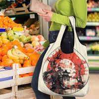 Samurai Warrior Japan Grocery Bag Red-blossomed Tree Classic Japanese Stylized - Polynesian Pride