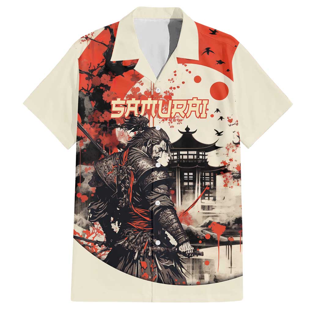 Samurai Warrior Japan Hawaiian Shirt Red-blossomed Tree Classic Japanese Stylized - Polynesian Pride