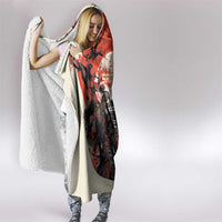 Samurai Warrior Japan Hooded Blanket Red-blossomed Tree Classic Japanese Stylized - Polynesian Pride