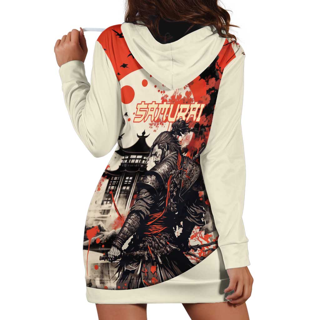 Samurai Warrior Japan Hoodie Dress Red-blossomed Tree Classic Japanese Stylized LT14 - Polynesian Pride