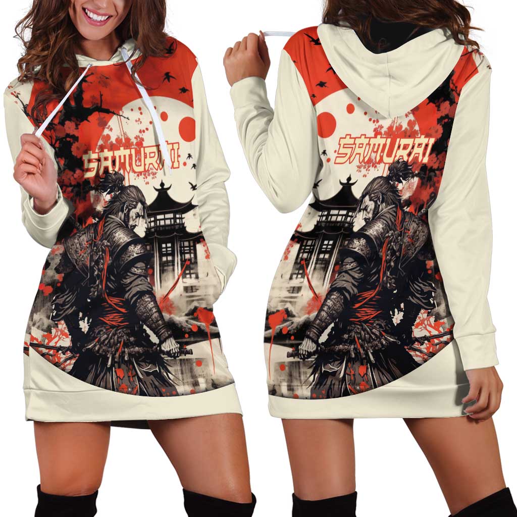 Samurai Warrior Japan Hoodie Dress Red-blossomed Tree Classic Japanese Stylized LT14 - Polynesian Pride