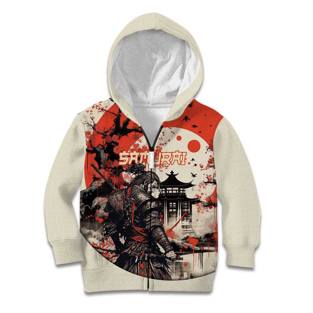 Samurai Warrior Japan Kid Hoodie Red-blossomed Tree Classic Japanese Stylized - Polynesian Pride