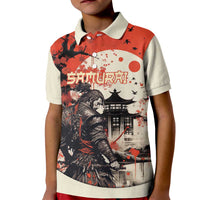 Samurai Warrior Japan Kid Polo Shirt Red-blossomed Tree Classic Japanese Stylized LT14 Kid Red - Polynesian Pride