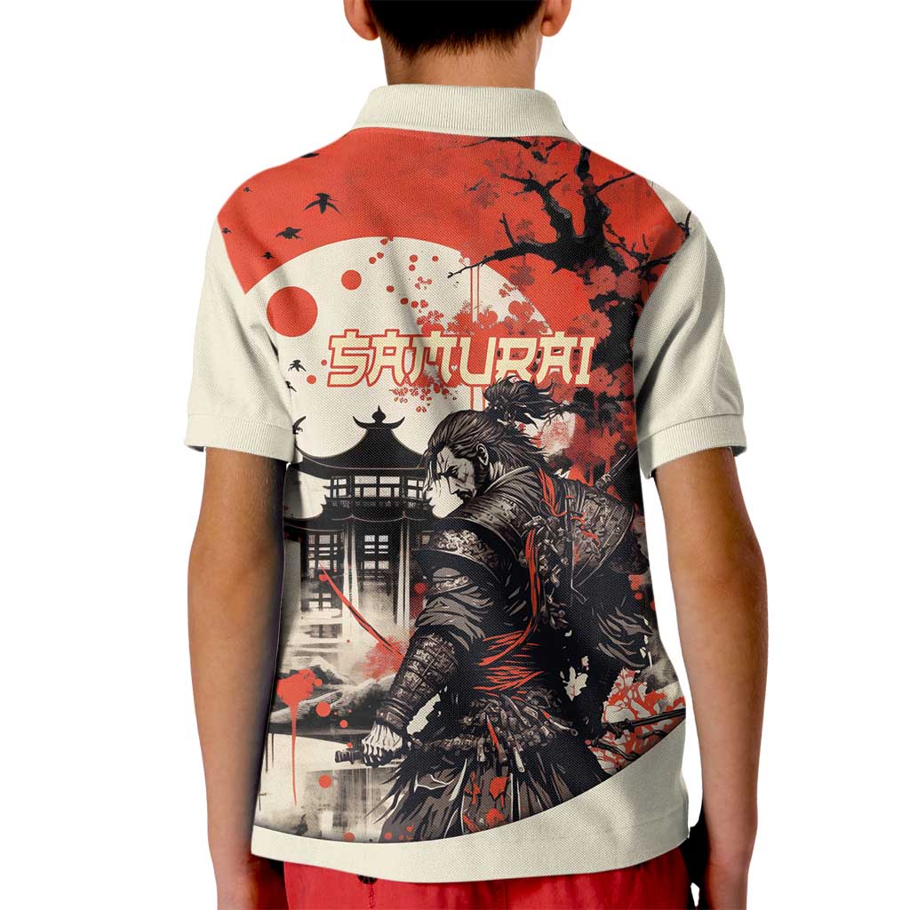 Samurai Warrior Japan Kid Polo Shirt Red-blossomed Tree Classic Japanese Stylized LT14 - Polynesian Pride