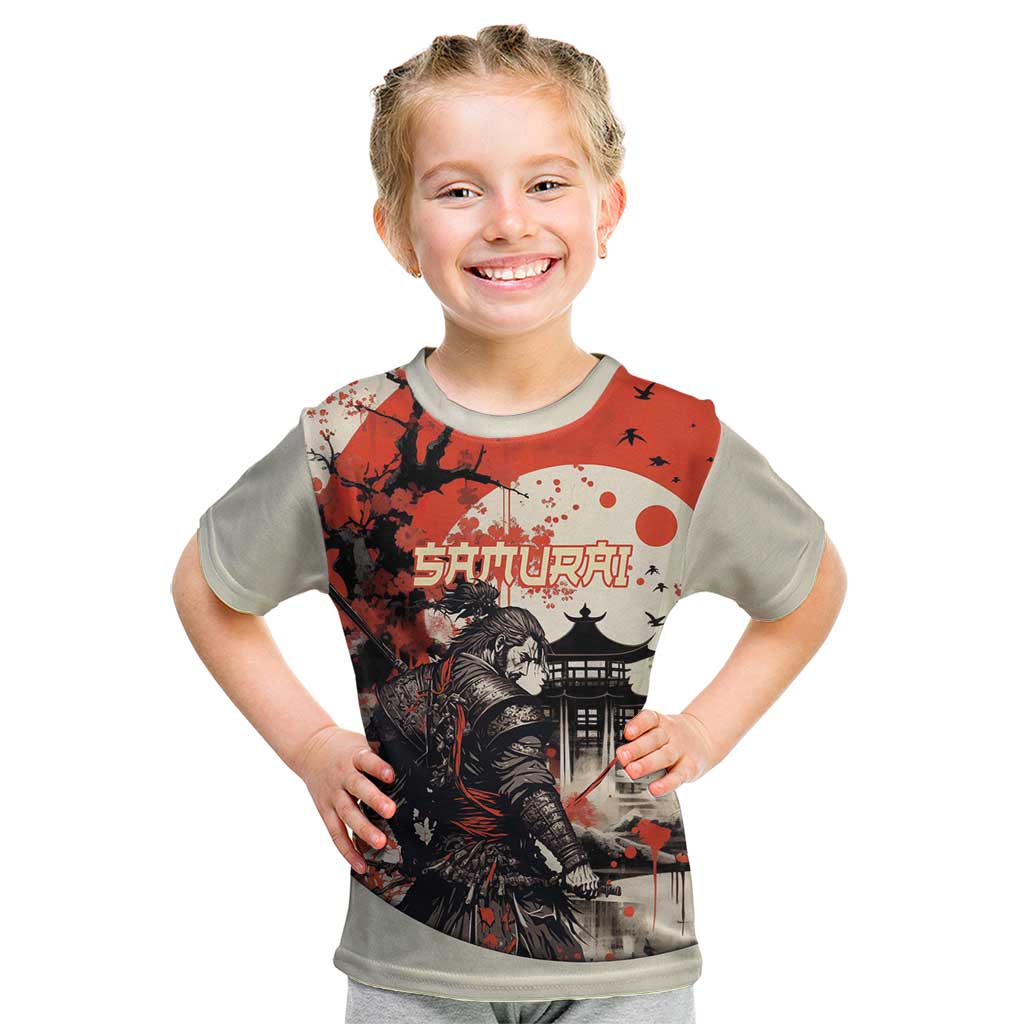 Samurai Warrior Japan Kid T Shirt Red-blossomed Tree Classic Japanese Stylized LT14 Red - Polynesian Pride