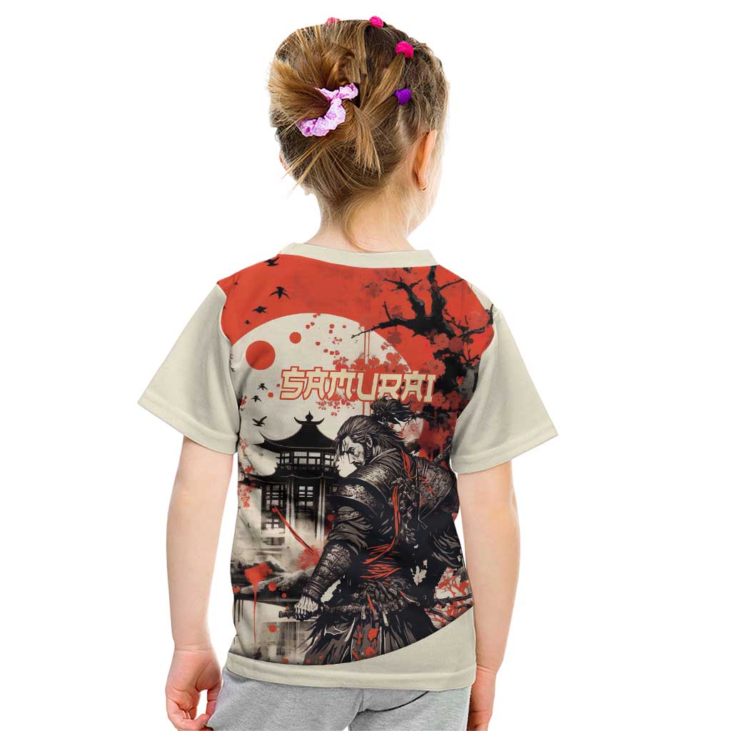Samurai Warrior Japan Kid T Shirt Red-blossomed Tree Classic Japanese Stylized LT14 - Polynesian Pride