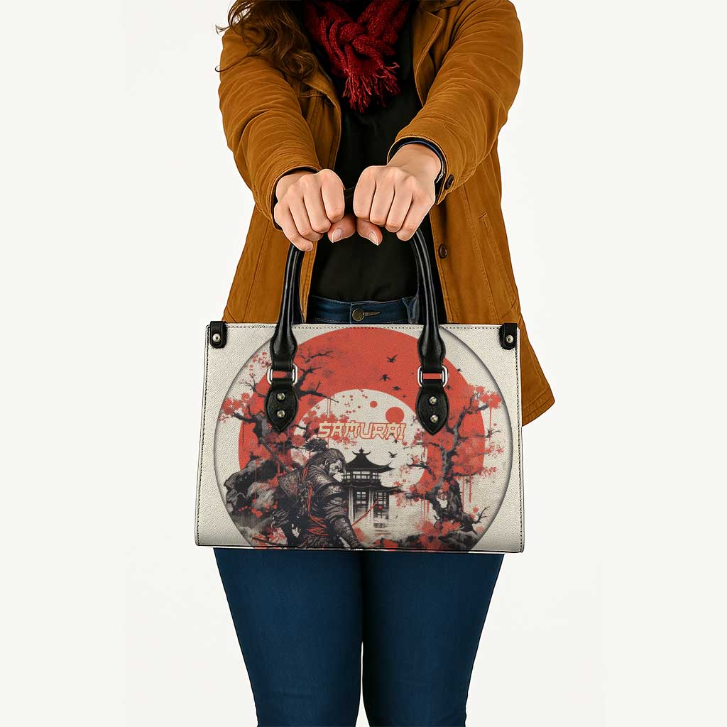 Samurai Warrior Japan Leather Bag Red-blossomed Tree Classic Japanese Stylized - Polynesian Pride