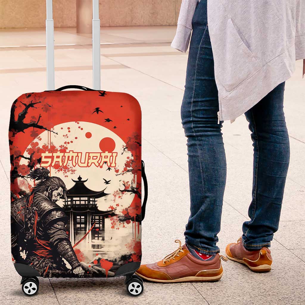 Samurai Warrior Japan Luggage Cover Red-blossomed Tree Classic Japanese Stylized LT14 Red - Polynesian Pride