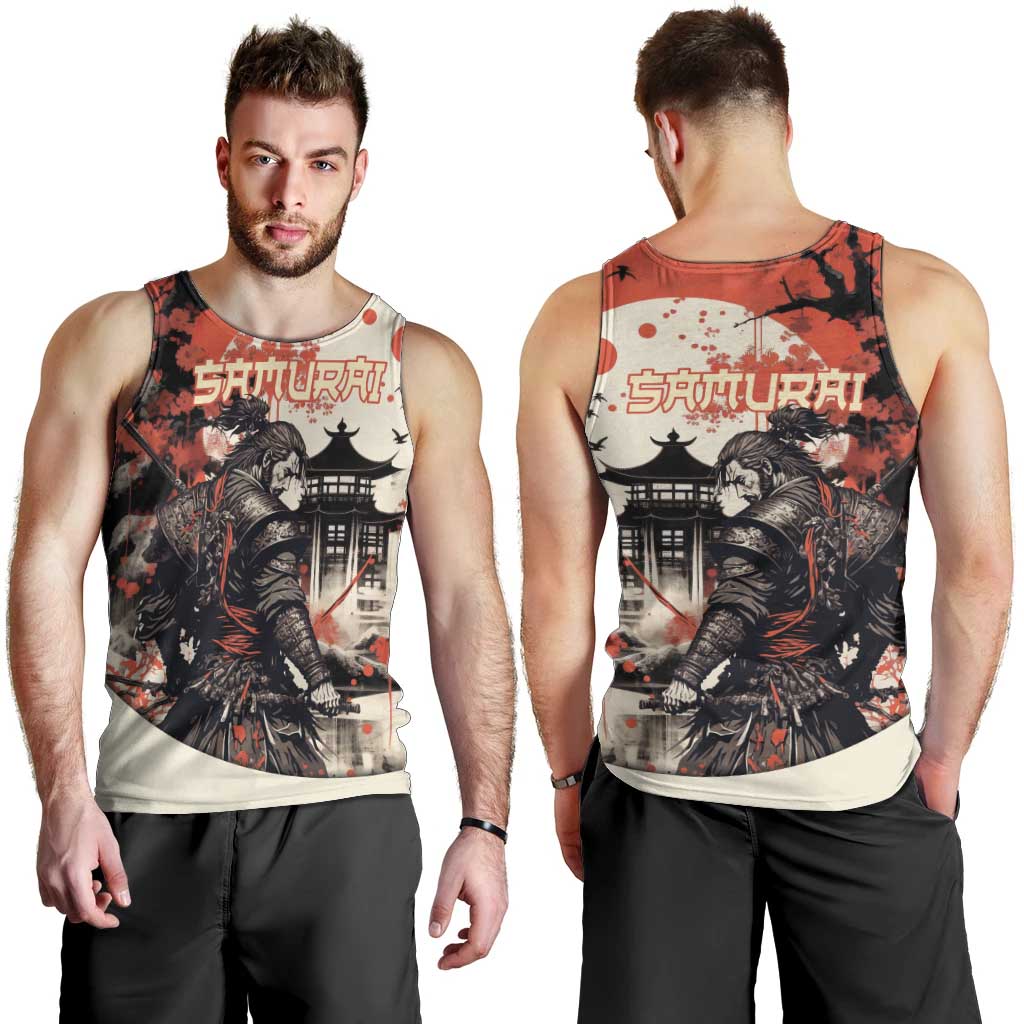 Samurai Warrior Japan Men Tank Top Red-blossomed Tree Classic Japanese Stylized - Polynesian Pride