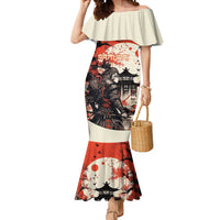Samurai Warrior Japan Mermaid Dress Red-blossomed Tree Classic Japanese Stylized - Polynesian Pride